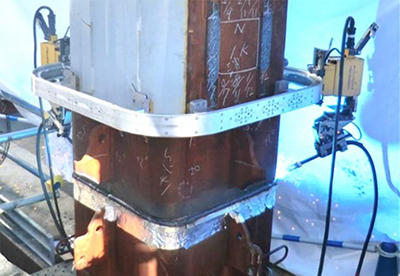 写真1　コラム柱の溶接自動化工法の適用状況