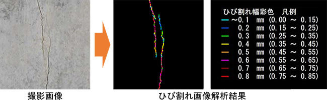 撮影画像 ひび割れ画像解析結果