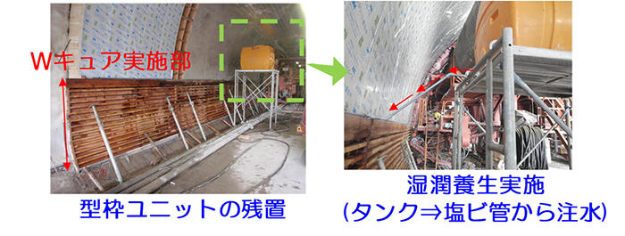 写真1 セントル移動後の湿潤養生実施状況