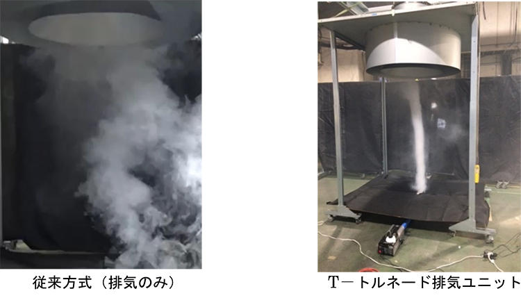 写真1　排気状況の比較(同一試験装置による検証)