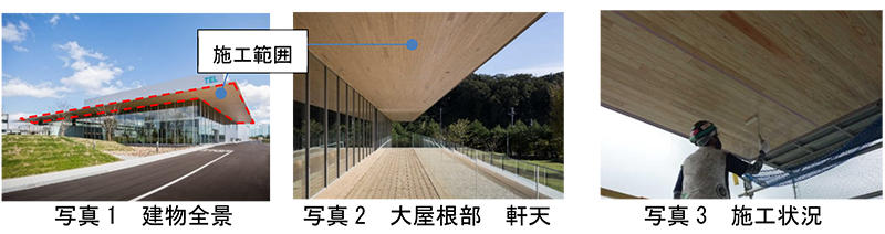写真1 建物全景写真2大屋根部 軒天写真3 施工状況