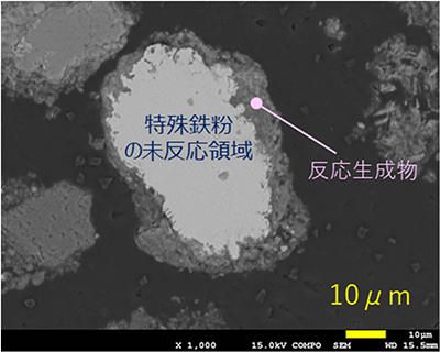 写真1　サイトから回収した反応剤（特殊鉄粉）の断面