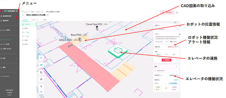 図２　「RoboHUB」のロボット稼働状況画面