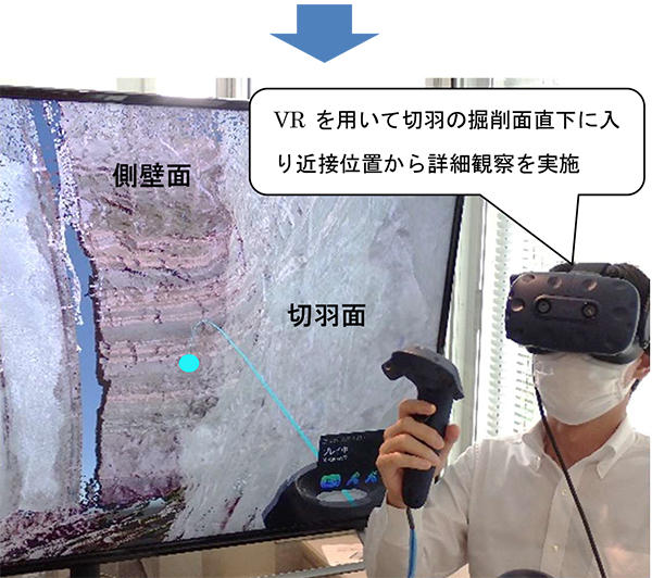 写真2 VR空間を活用した切羽観察状況