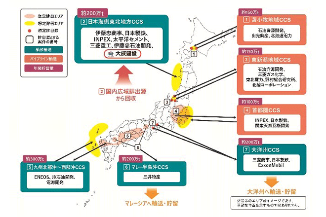 JOGMEC「先進的CCS支援事業」に選定され2030年事業開始を目指す７プロジェクト概要