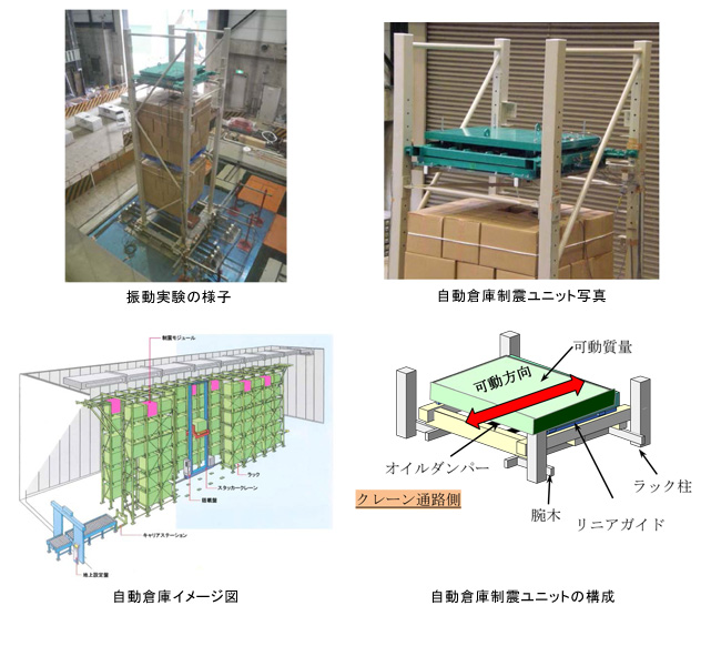 自動倉庫イメージ及び自動倉庫制震装置写真