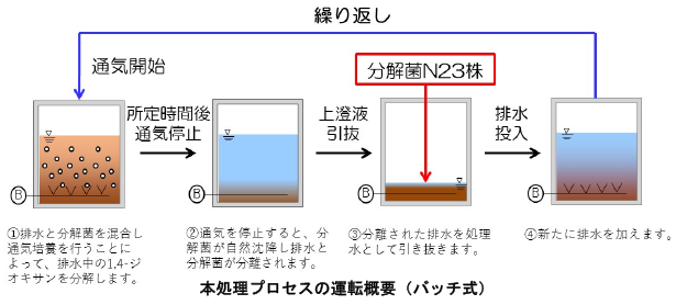 独自発見した分解菌による1,4-ジオキサンの生物処理プロセスを構築